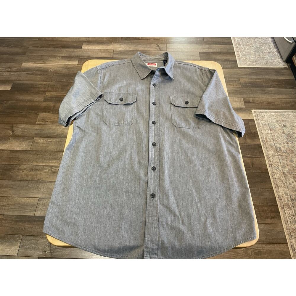 Wrangler Gray Short Sleeve Button Up Pockets Cotton Blend Shirt Men’s L Workwear